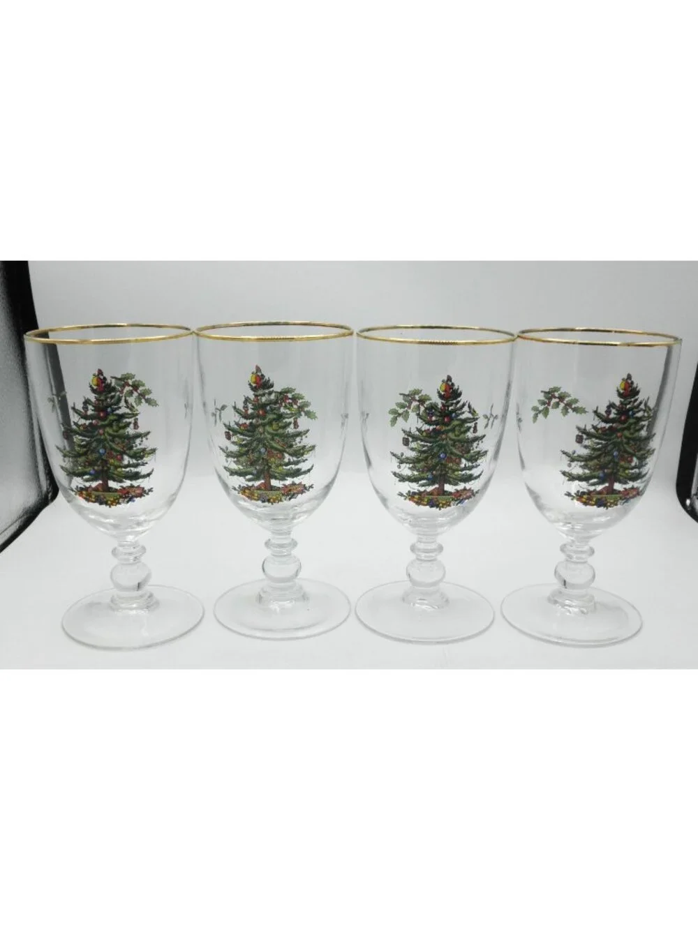 Spode Christmas Tree 16 Ounce Pedestal Goblet Set of 4 Pattern Code: SP CHT